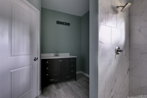 Bathroom, Interior, Marble Walls, Wood Texture Flooring