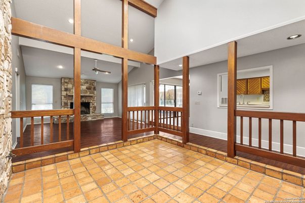 Fireplace, Interior, Recessed Lighting, Wood Texture Flooring