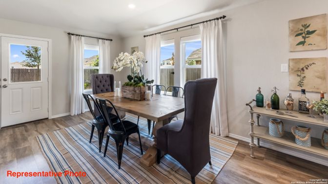 Dining room, Interior, Recessed Lighting, Wood Texture Flooring