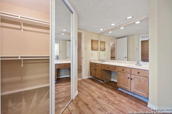 Bathroom, Interior, Recessed Lighting, Walk-in Closets, Wood Texture Flooring