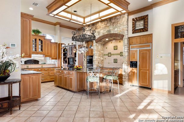 Interior, Kitchen, Pendant Lights, Recessed Lighting, Stainless Steel Appliances, Stone Walls