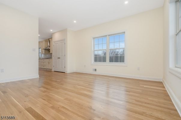 Empty room, Interior, Kitchen, Recessed Lighting, Wood Texture Flooring