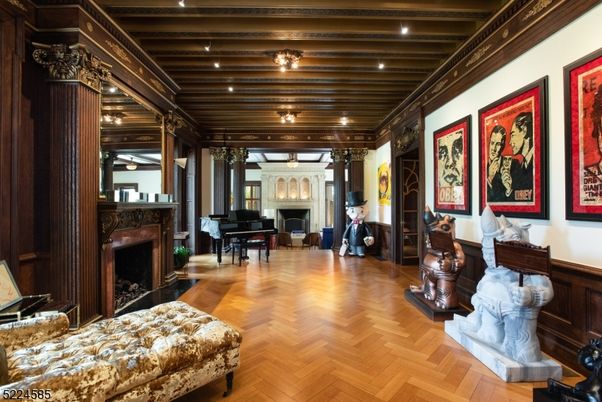 Fireplace, Interior, Piano, Recessed Lighting, Wooden Beams, Wood Texture Flooring