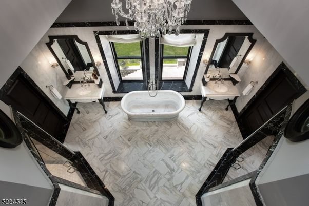 Bathroom, Chandelier, Dual Sink Vanities, Interior, Marble