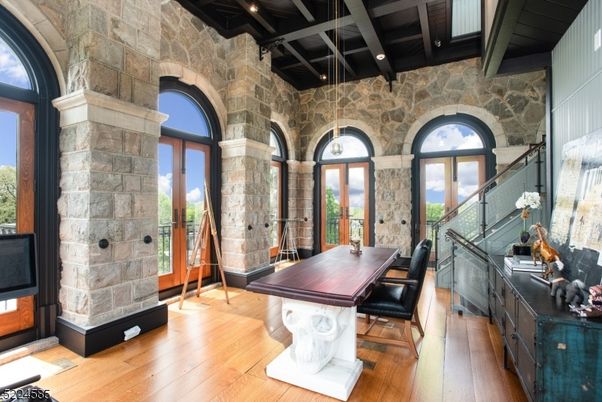 Dining room, Interior, Stone Walls, Wooden Beams, Wooden Ceilings, Wood Texture Flooring