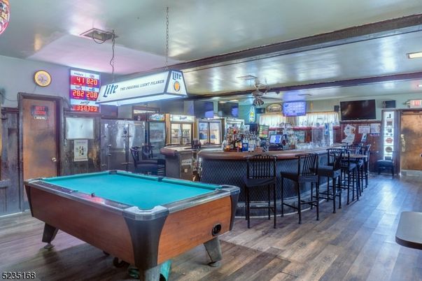 Billiard Table, Game Room, Interior, Pendant Lights, Wood Texture Flooring