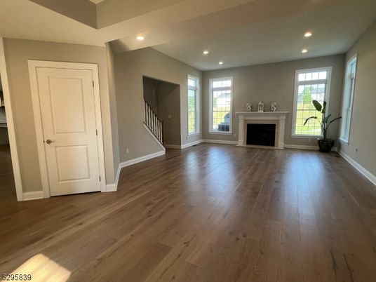 Empty room, Fireplace, Interior, Recessed Lighting, Wood Texture Flooring