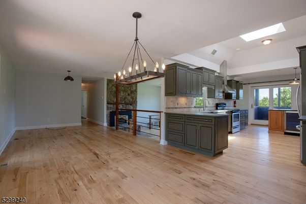 Dining room, Interior, Kitchen, Pendant Lights, Wood Texture Flooring