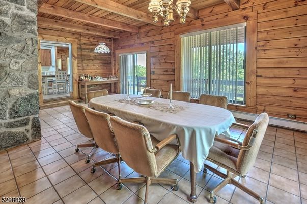 Chandelier, Dining room, Interior, Stone Walls, Wooden Beams, Wooden Ceilings, Wooden Walls