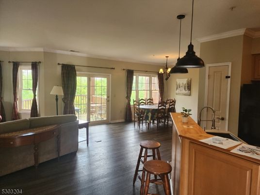Dining room, Interior, Pendant Lights, Wood Texture Flooring