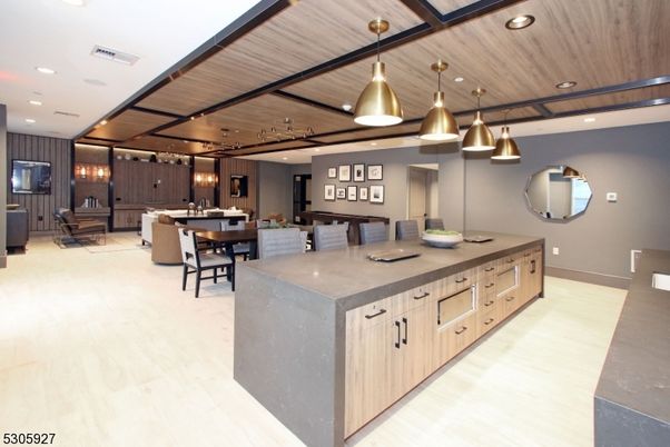 Dining room, Interior, Kitchen, Living room, Pendant Lights, Recessed Lighting, Wooden Beams, Wooden Ceilings, Wood Texture Flooring