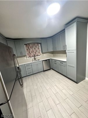 Interior, Kitchen, Stainless Steel Appliances, Wood Texture Flooring