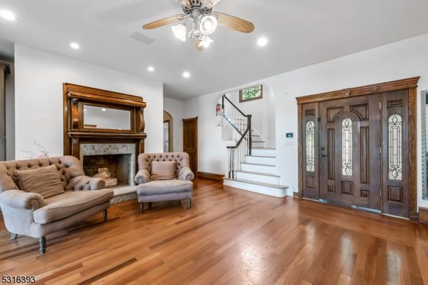 Fireplace, Interior, Recessed Lighting, Wood Texture Flooring
