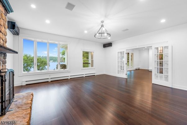Empty room, Fireplace, Interior, Recessed Lighting, Wood Texture Flooring