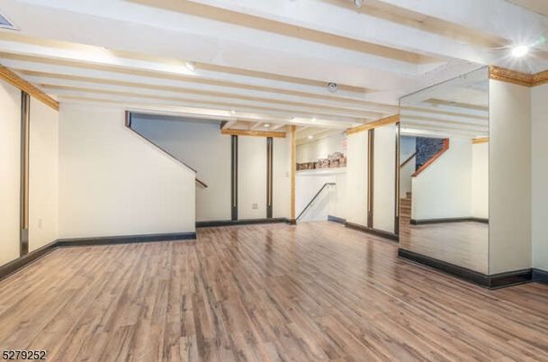Empty room, Interior, Recessed Lighting, Wooden Beams, Wood Texture Flooring