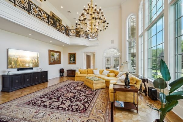 Chandelier, Interior, Living room, Pendant Lights, Recessed Lighting, Wood Texture Flooring