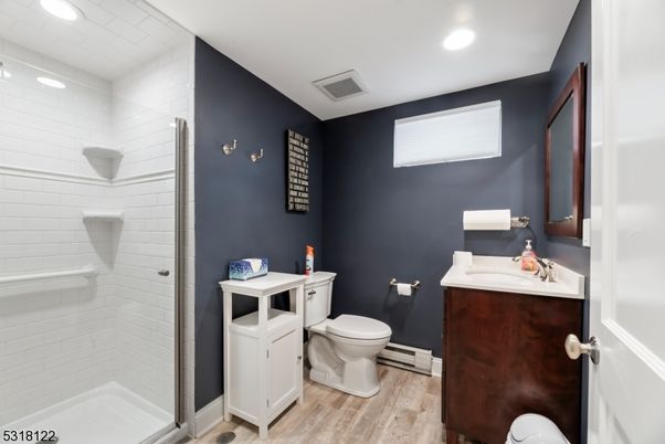 Bathroom, Interior, Recessed Lighting, Wood Texture Flooring