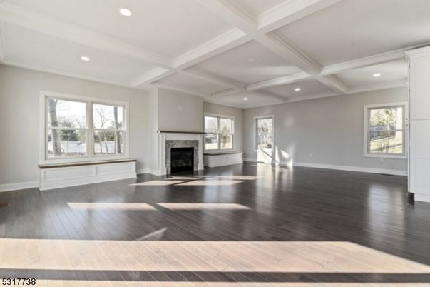 Empty room, Fireplace, Interior, Recessed Lighting, Wood Texture Flooring