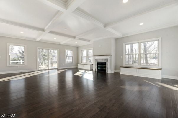 Empty room, Fireplace, Interior, Recessed Lighting, Wood Texture Flooring