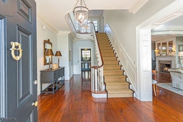 Chandelier, Fireplace, Interior, Wood Texture Flooring