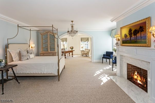 Bedroom, Chandelier, Dining room, Fireplace, Interior