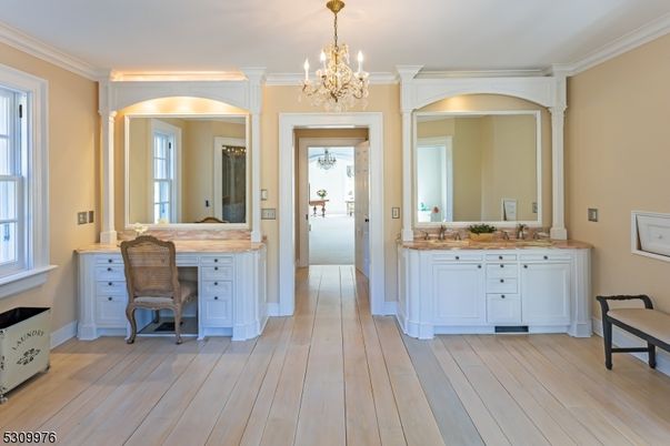 Bathroom, Chandelier, Interior, Wood Texture Flooring