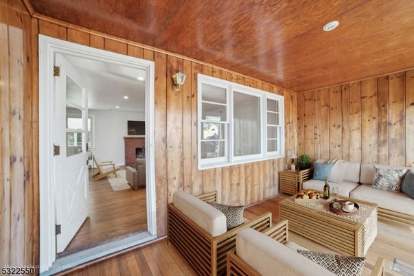 Fireplace, Interior, Living room, Recessed Lighting, Wooden Ceilings, Wood Texture Flooring, Wooden Walls