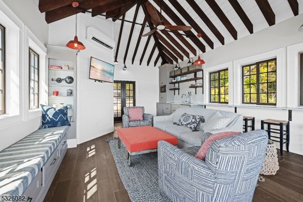 Interior, Living room, Pendant Lights, Wooden Beams, Wood Texture Flooring