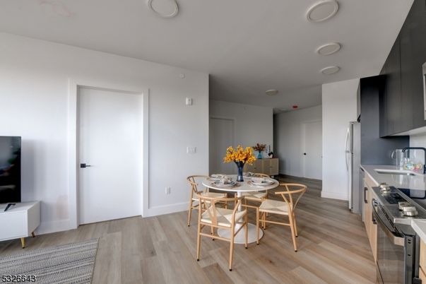 Dining room, Interior, Kitchen, Recessed Lighting, Wood Texture Flooring