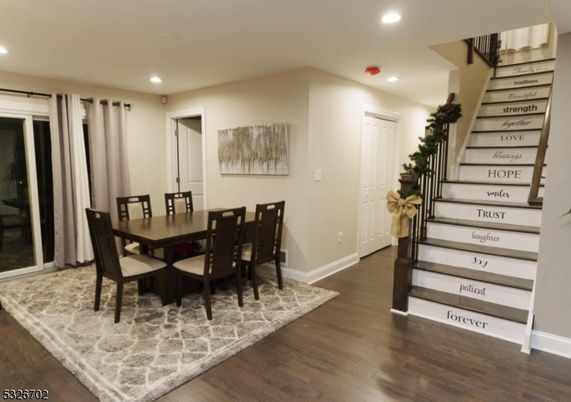 Dining room, Interior, Recessed Lighting, Wood Texture Flooring