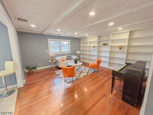 Interior, Living room, Piano, Recessed Lighting, Wood Texture Flooring