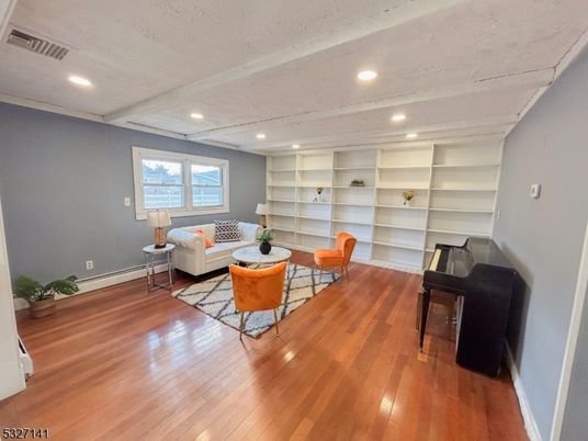 Interior, Living room, Piano, Recessed Lighting, Wood Texture Flooring