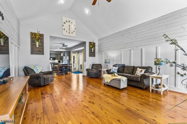 Dining room, Interior, Living room, Recessed Lighting, Wood Texture Flooring