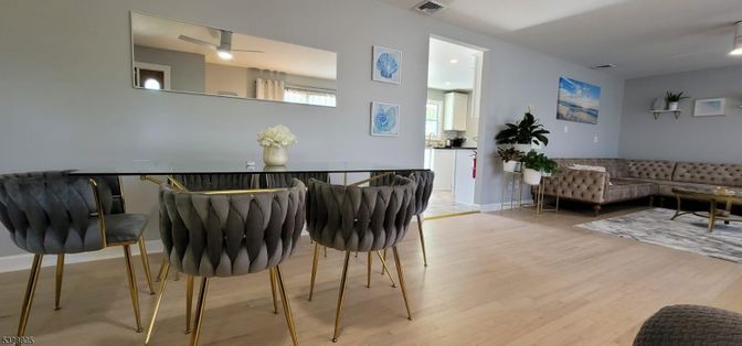 Dining room, Interior, Recessed Lighting, Wood Texture Flooring