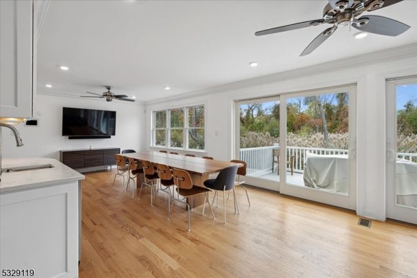 Dining room, Interior, Recessed Lighting, Wood Texture Flooring