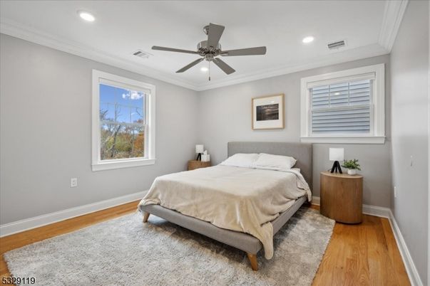 Bedroom, Interior, Recessed Lighting, Wood Texture Flooring