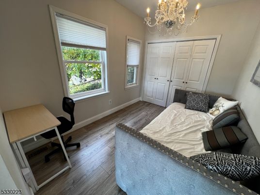 Bedroom, Chandelier, Interior, Wood Texture Flooring