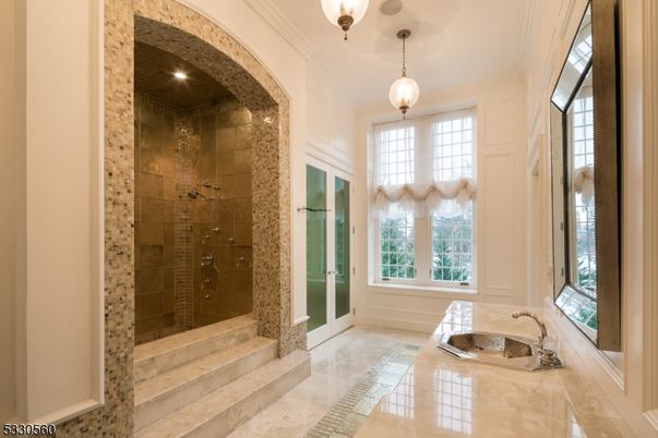 Bathroom, Glass Shower, Interior, Pendant Lights