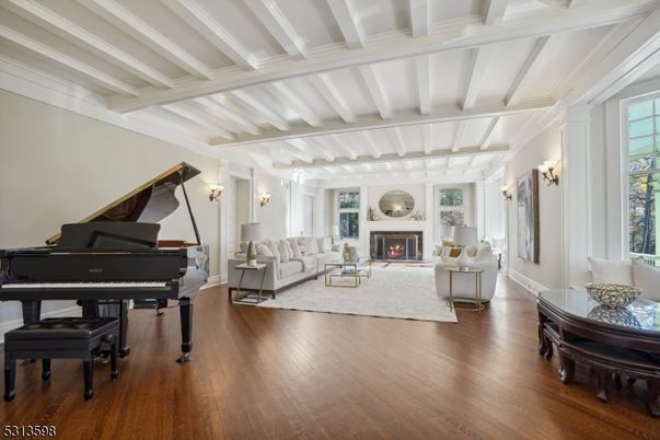 Fireplace, Interior, Living room, Piano, Wood Texture Flooring