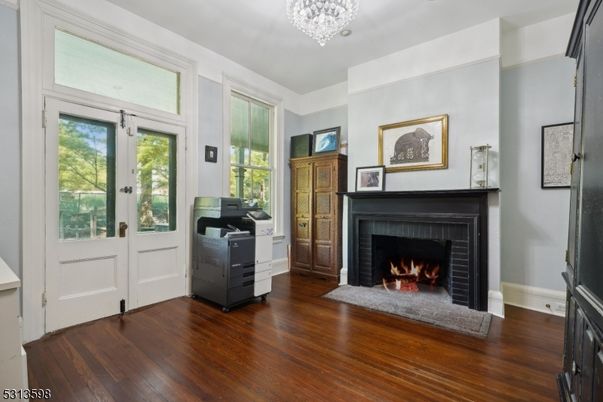 Chandelier, Fireplace, Interior, Wood Texture Flooring