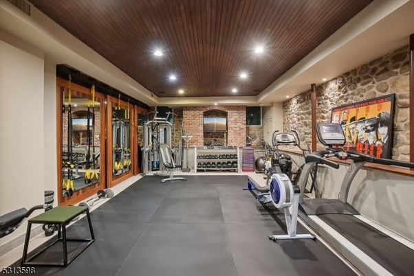 Fitness Equipment, Gym, Interior, Recessed Lighting, Stone Walls
