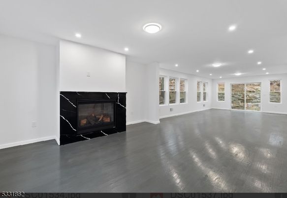 Empty room, Fireplace, Interior, Recessed Lighting, Wood Texture Flooring
