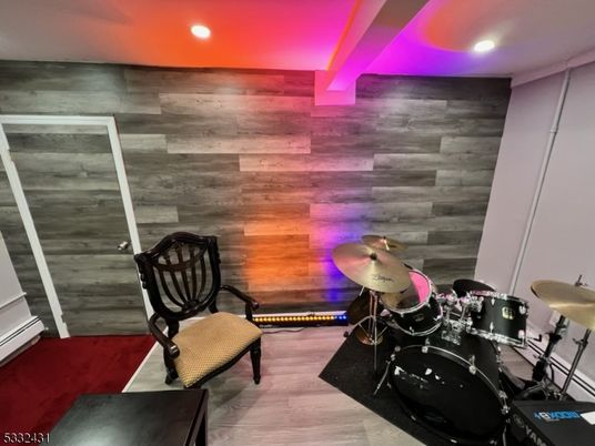 Fitness Equipment, Interior, Recessed Lighting, Wood Texture Flooring, Wooden Walls