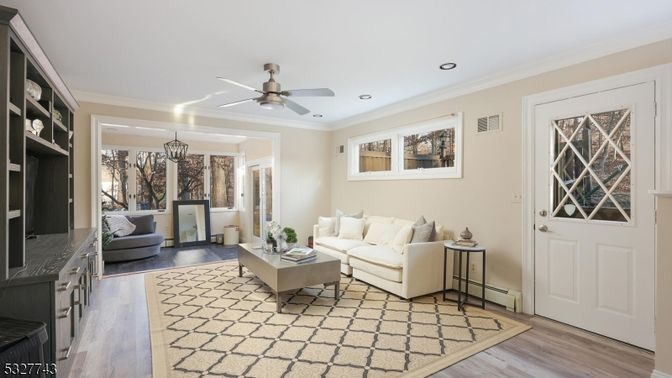 Chandelier, Interior, Living room, Recessed Lighting, Wood Texture Flooring