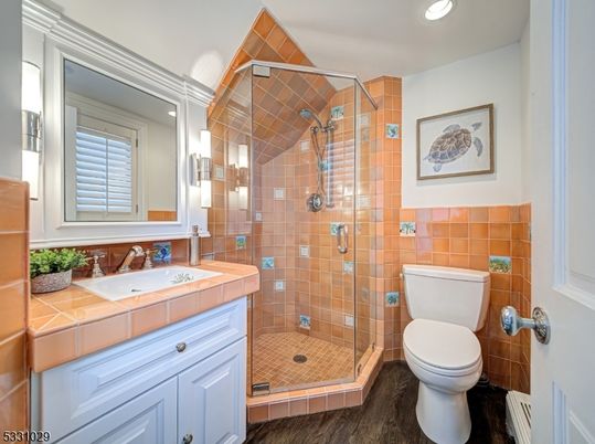 Bathroom, Glass Shower, Interior, Recessed Lighting, Tile Countertops