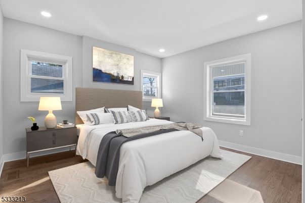 Bedroom, Interior, Recessed Lighting, Wood Texture Flooring