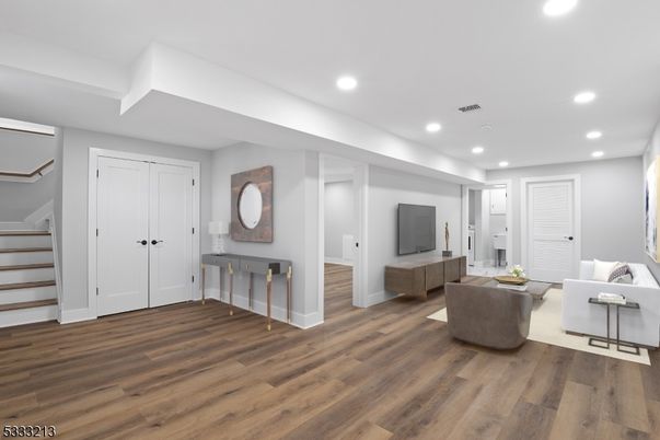 Interior, Living room, Recessed Lighting, Wood Texture Flooring