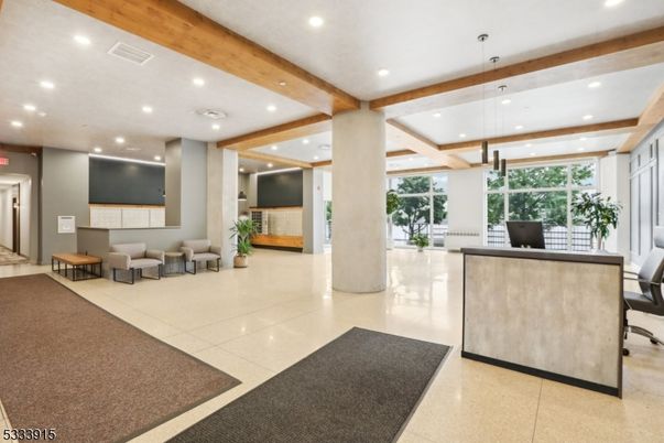 Home Office, Interior, Pendant Lights, Recessed Lighting, Wooden Beams