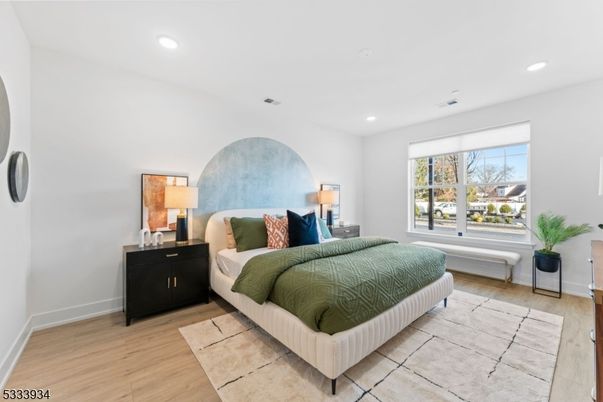 Bedroom, Interior, Recessed Lighting, Wood Texture Flooring