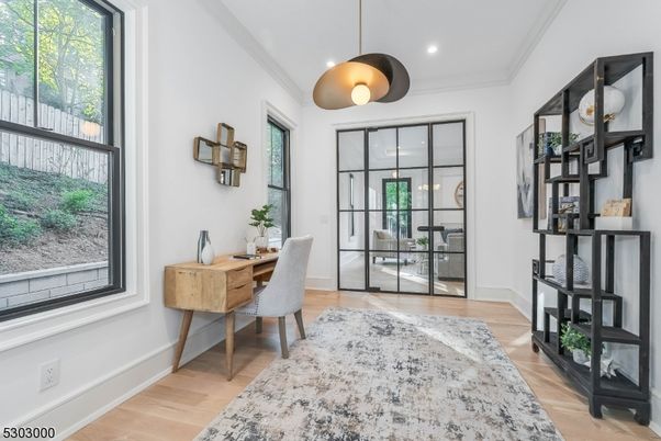 Home Office, Interior, Pendant Lights, Recessed Lighting, Wood Texture Flooring